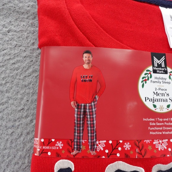 Members Mark Mens Large Red Let It Snow Pajama Set Holiday NEW Plaid - Picture 2 of 9